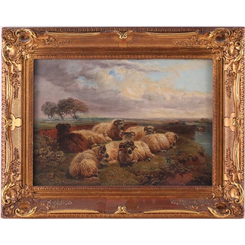 36 - William Watson Jnr. (1831 - 1921), Sheep and Cattle by riverbanks, a pair, signed and dated 1889, fr... 