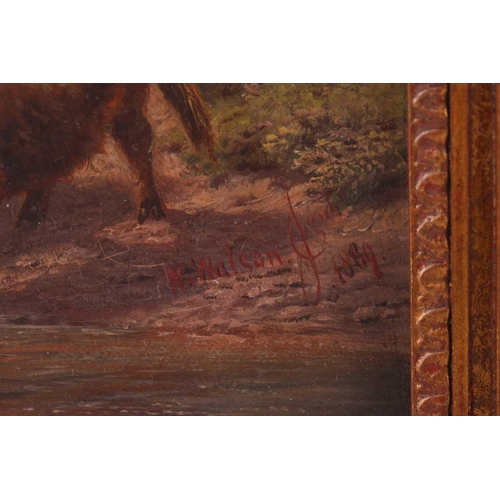 36 - William Watson Jnr. (1831 - 1921), Sheep and Cattle by riverbanks, a pair, signed and dated 1889, fr... 