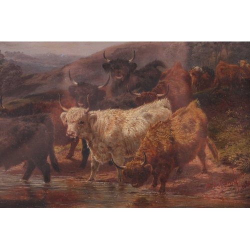 36 - William Watson Jnr. (1831 - 1921), Sheep and Cattle by riverbanks, a pair, signed and dated 1889, fr... 