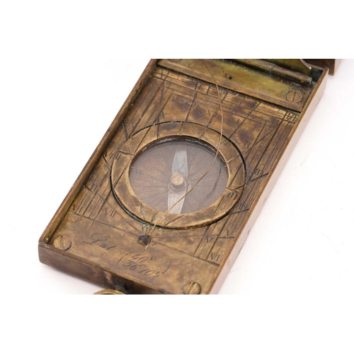 362 - A brass cased astronomical compendium, the leather lined case enclosing a nocturnal to the lid with ... 