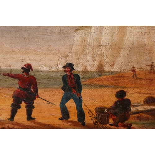 37 - Late 19th century English school, views of Dieppe, with figures on the shore, two oils on canvas, ea... 