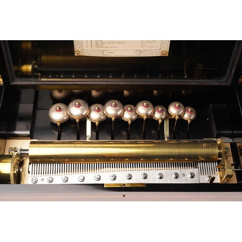 374 - A Swiss twelve-air music box, late 19th century, with tulipwood banded and ebonized figured walnut c... 