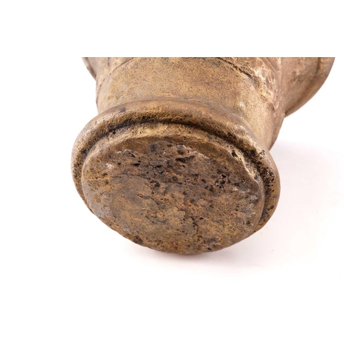 380 - A bronze pestle and mortar, the mortar with collared tapering sides, 15 cm high 17.5 cm diameter, th... 