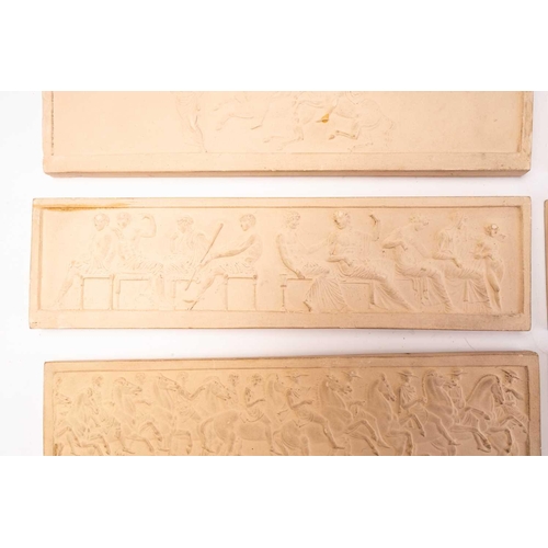 384 - Eight terracotta relief plaques depicting Classical friezes, seven stamped P.Ipson Kjøbenhavn, each ... 