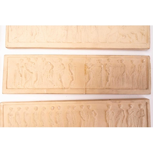 384 - Eight terracotta relief plaques depicting Classical friezes, seven stamped P.Ipson Kjøbenhavn, each ... 