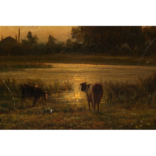 39 - Johannes Josephus Destrée (1827-1888) Belgian, landscape with cattle watering, oil on panel, 17 cm x... 