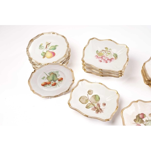 406 - A Davenport part fruit set, each hand painted with fruit, comprising twelve pie-crust edge plates 24... 