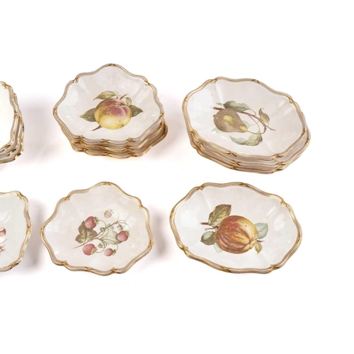 406 - A Davenport part fruit set, each hand painted with fruit, comprising twelve pie-crust edge plates 24... 