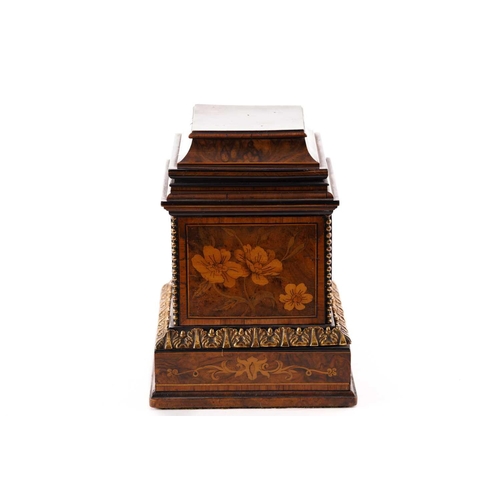 430 - A Victorian inlaid walnut table top box, of pedestal form with cavetto shaped removable lid, above f... 