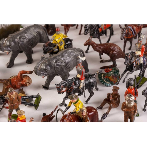 433 - A large collection of early 20th century of painted lead soldiers and animals, together with assorte... 