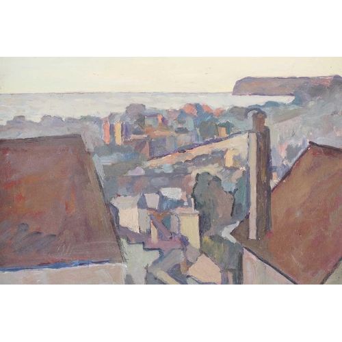 59 - † John Prentice (contemporary), 'Coastal townscape, Sussex, oil on board, signed to lower left corne... 