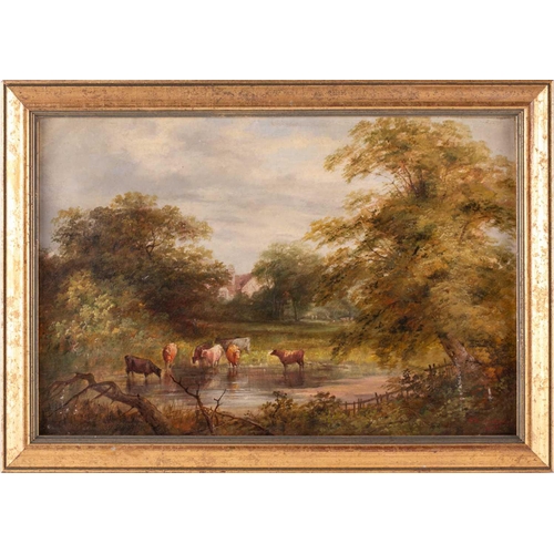 62 - Edward Partridge (19th century), two bucolic landscapes, oils on canvas, each 29.5 cm x 44 cm in gil... 