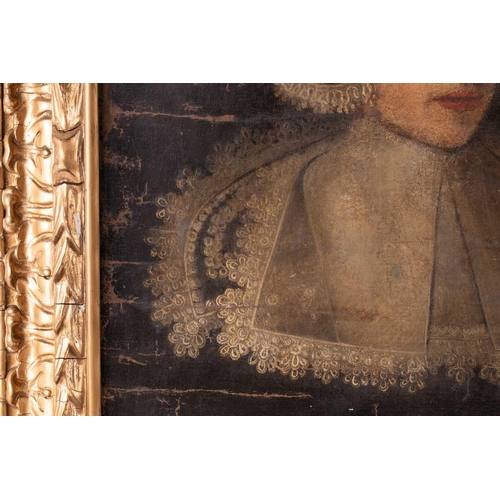 65 - 17th century English School, half length portrait of a lady, unsigned, oil on canvas, 60 x 50 cmreli... 