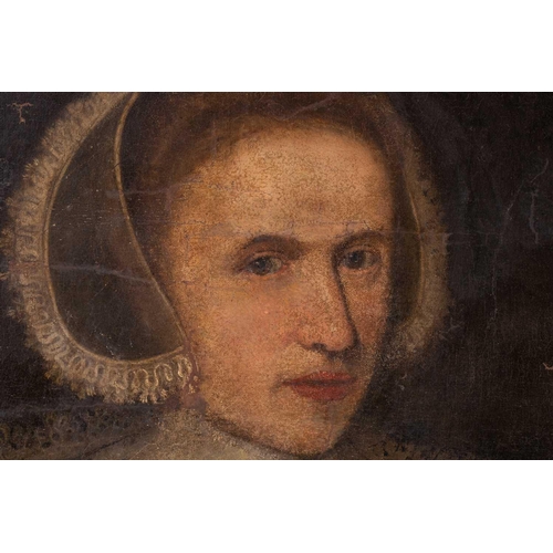 65 - 17th century English School, half length portrait of a lady, unsigned, oil on canvas, 60 x 50 cmreli... 