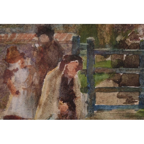 71 - William Teulon Blandford Fletcher (1858 - 1936), Figures by a church gate, signed Blandford Fletcher... 