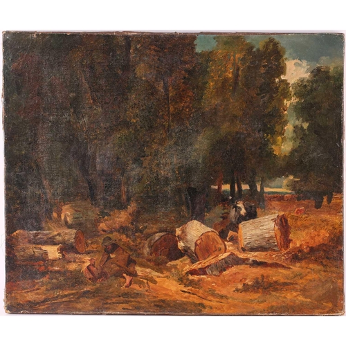 85 - Attributed to Constant Troyon (1810-1865) French, a copse clearing with fallen trees, oil on canvas,... 