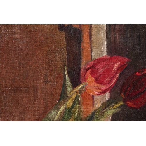 9 - Manner of Duncan Grant, (1885-1978), a still life with tulips, unsigned oil on canvas, 45.5 cm x 35.... 