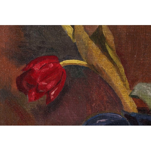 9 - Manner of Duncan Grant, (1885-1978), a still life with tulips, unsigned oil on canvas, 45.5 cm x 35.... 