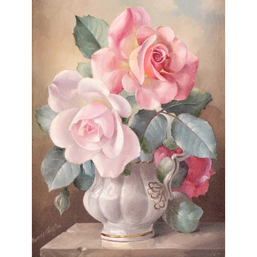 91 - † Harold Clayton (1896-1979) British, 'Roses in Ornamental Jug', 1956, still life, oil on canvas, si... 