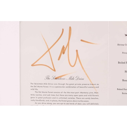 96 - A Salvador Dali signed menu and photo, mounted with two additional images of Salvador Dali (one indi... 