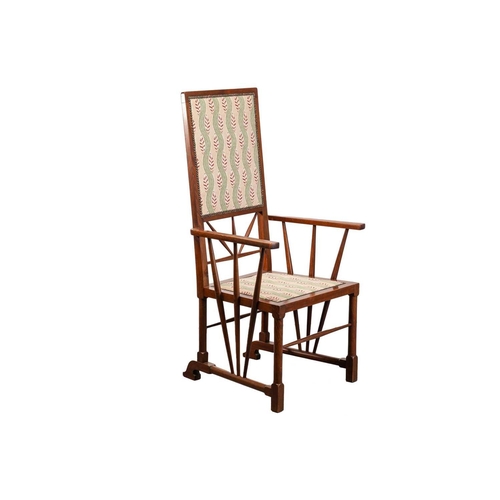 17 - An Arts & Crafts style mahogany open high backed armchair, early 20th century, of pseudo-Japanoise s... 