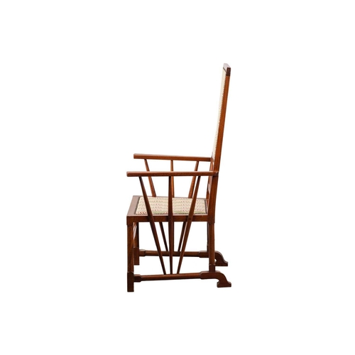 17 - An Arts & Crafts style mahogany open high backed armchair, early 20th century, of pseudo-Japanoise s... 