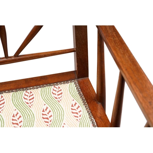 17 - An Arts & Crafts style mahogany open high backed armchair, early 20th century, of pseudo-Japanoise s... 