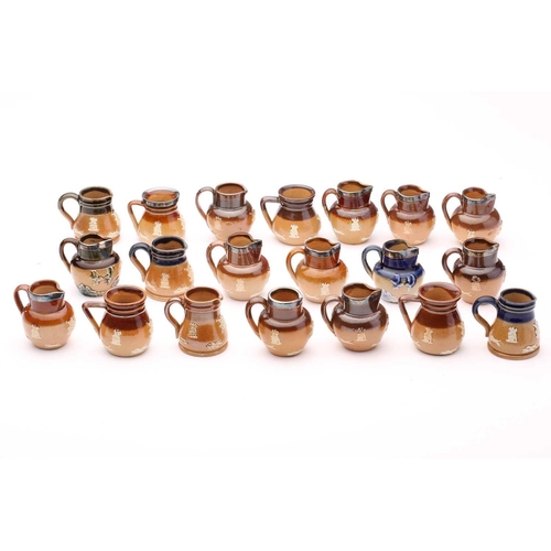 58 - Twenty Doulton stoneware miniature harvest jugs, twelve of them having silver rims, largest 4.5cm hi... 