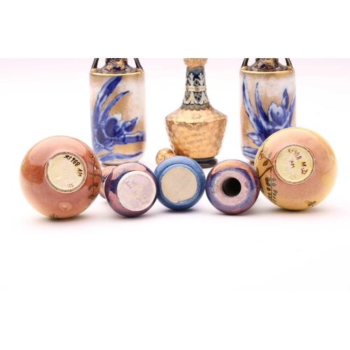 85 - A mixed lot of ceramic miniatures, including a pair of Doulton faience bulbous vases, 9cm high; pair... 