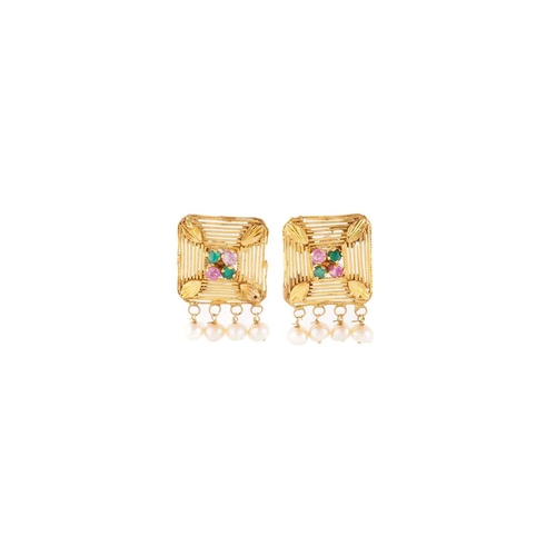 142 - Three pairs of gem-set earrings in high carat; to include a pair of earrings set with white and purp... 