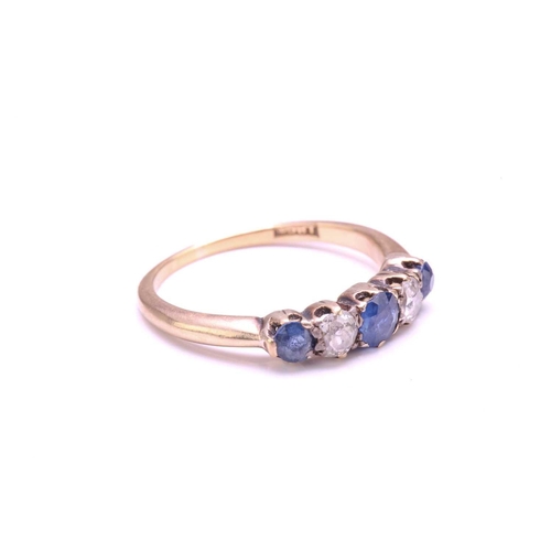 155 - A Sapphire and old-cut Diamond five-stone ring, set with a central round Sapphire flanked by two old... 