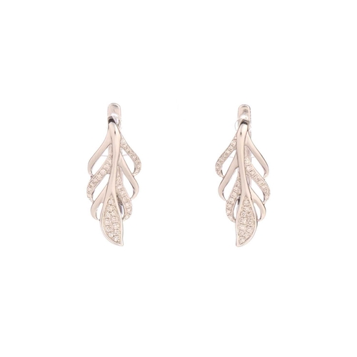 170 - A pair of diamond-set earrings and a conforming pendant; the earrings of feather form, comprise sixt... 