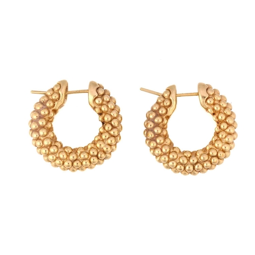 172 - FOPE - A pair of creole earrings, each featuring a hollow hoop with design imitating the brand's ico... 