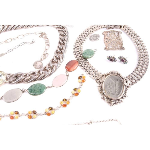 188 - A mix collection of jewellery items; to include examples of a filligree necklace in white precious m... 