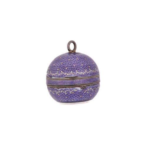 230 - A Watch Ball Pendant, with purple guilloche enamel and a built-in winding mechanism with mechanical ... 