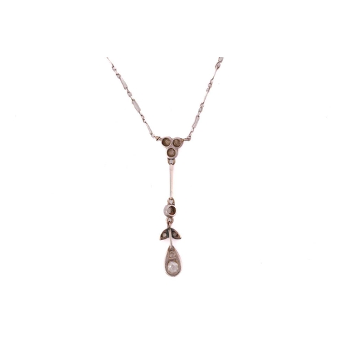 298 - A Belle Epoque drop necklace set with old-cut diamonds, the drop pendant comprises four rose-cut Dia... 