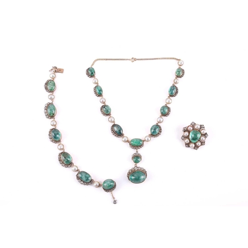 301 - A 19th-century emerald, old-cut diamond and blister pearl necklace converted into a suite, together ... 