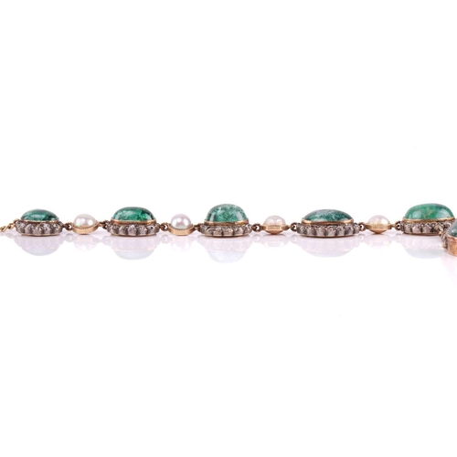 301 - A 19th-century emerald, old-cut diamond and blister pearl necklace converted into a suite, together ... 