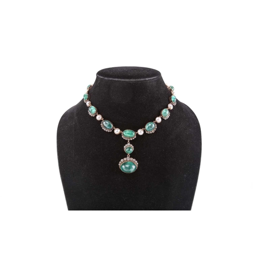 301 - A 19th-century emerald, old-cut diamond and blister pearl necklace converted into a suite, together ... 