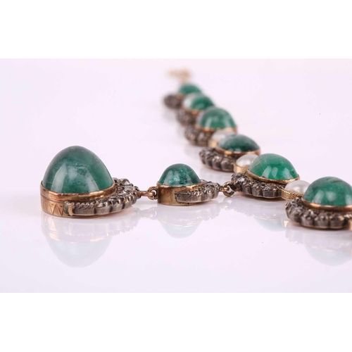 301 - A 19th-century emerald, old-cut diamond and blister pearl necklace converted into a suite, together ... 