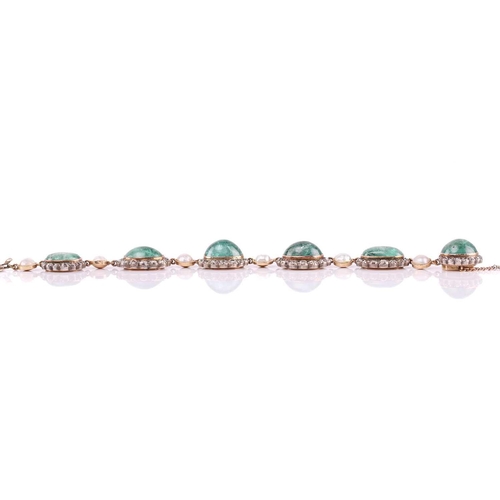 301 - A 19th-century emerald, old-cut diamond and blister pearl necklace converted into a suite, together ... 