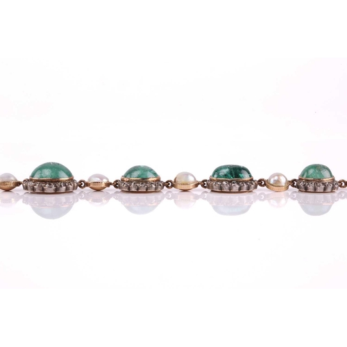 301 - A 19th-century emerald, old-cut diamond and blister pearl necklace converted into a suite, together ... 