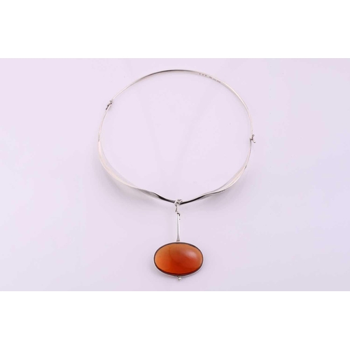 331 - Georg Jensen - 'Neck Ring' with oval citrine drop pendant; comprising an articulated hook and loop o... 