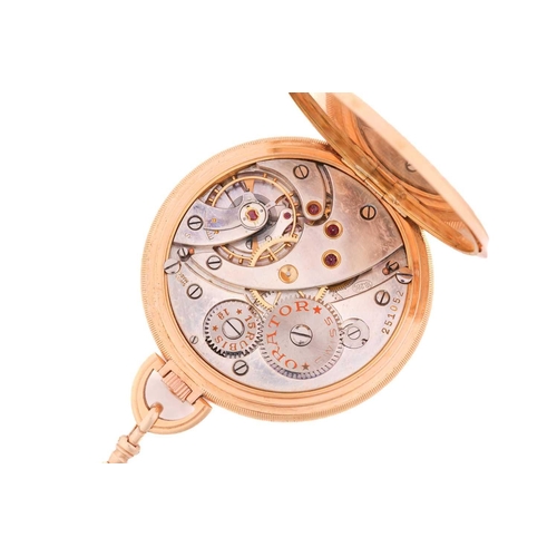 398 - An Orator Extra open-face pocket watch with a keyless Swiss-made movement numbered 251052 in a yello... 