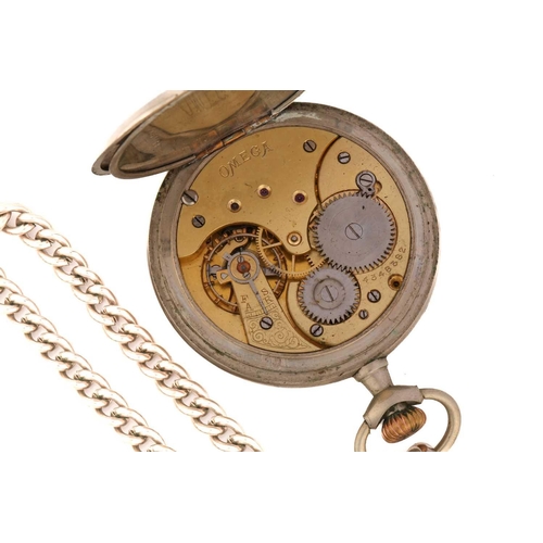 416 - An Open faced Omega pocket watch engraved Grande Prix 1900, with a keyless wound movement signed Ome... 