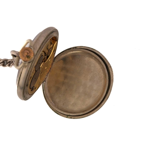 416 - An Open faced Omega pocket watch engraved Grande Prix 1900, with a keyless wound movement signed Ome... 