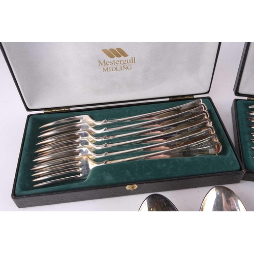 439 - 20th century Norwegian 830 standard white metal flatware by Mestergull Midling, comprising six pastr... 