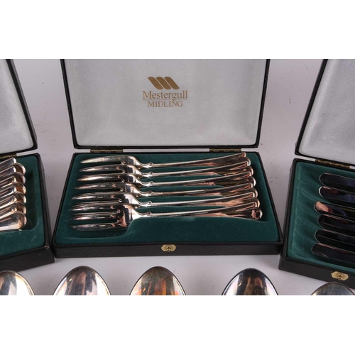 439 - 20th century Norwegian 830 standard white metal flatware by Mestergull Midling, comprising six pastr... 