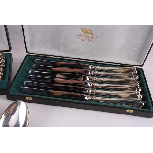 439 - 20th century Norwegian 830 standard white metal flatware by Mestergull Midling, comprising six pastr... 