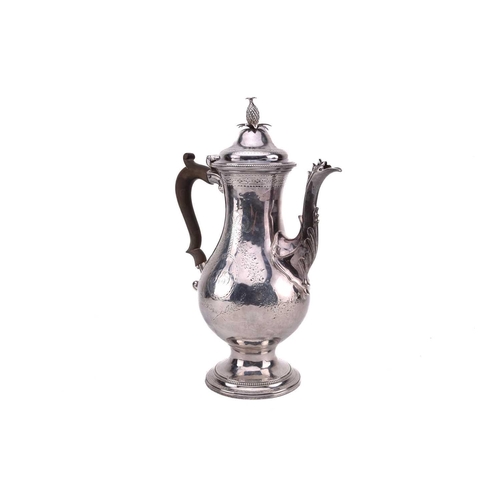 442 - A George III silver coffee pot by Hester Bateman, the domed hinged cover with pineapple finial, brig... 